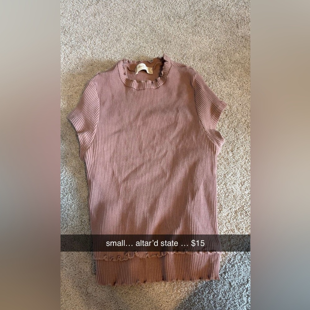 Altar'd State Pink Ribbed Ruffled Blouse